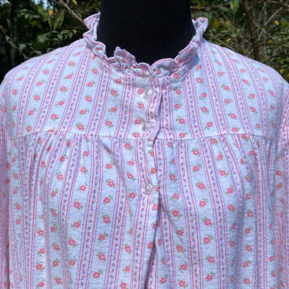 Vintage 80s 90s Flannel Cottagecore Victorian Highneck Floral Nightgown Pajamas - Picture 7 of 10